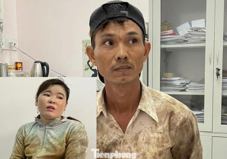 Trần Văn Mỹ và Phan Thị Trúc Mai (ảnh nhỏ) tại cơ quan công an