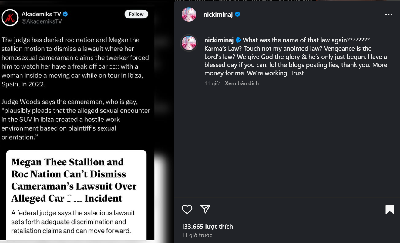 Bài đăng của Nicki Minaj trên Instagram cá nhân.