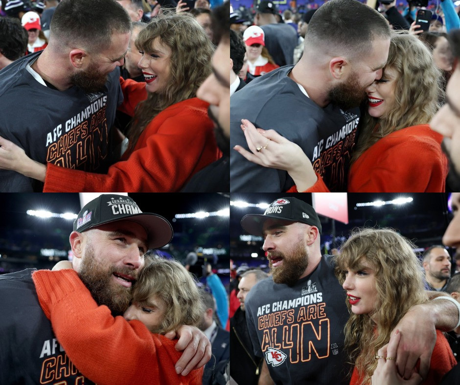 Taylor Swift hạnh phúc, ôm chầm lấy bạn trai sau chiến thắng của đội bóng. Taylor Swift hạnh phúc, ôm chầm lấy bạn trai sau chiến thắng của đội bóng.