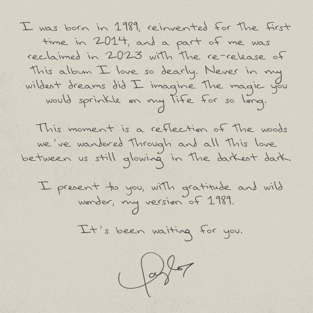 Taylor Swift viết thư tay gửi người hâm mộ trước thềm ra mắt album 1989 (Taylor's Version).