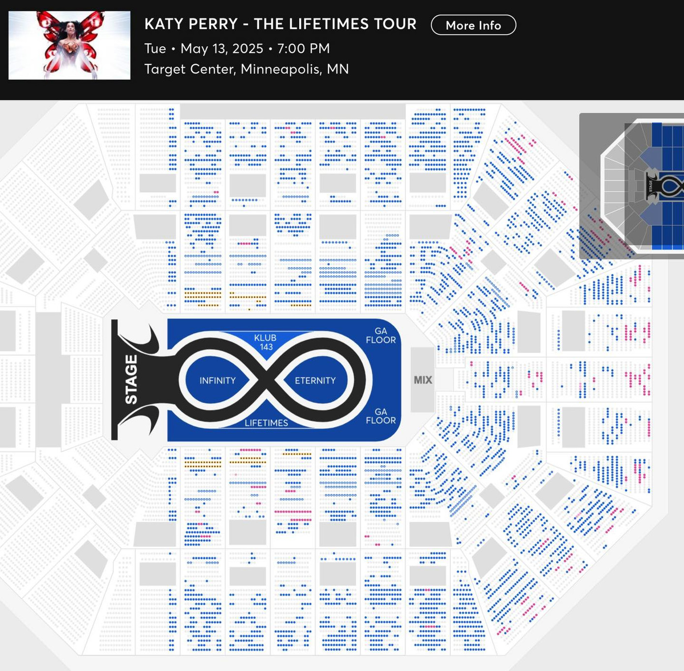 Khoảng 70% lượng ghế cho đêm diễn tại Minneapolis vào ngày 13/5 chưa được lấp đầy. Khoảng 70% lượng ghế cho đêm diễn tại Minneapolis vào ngày 13/5 chưa được lấp đầy.