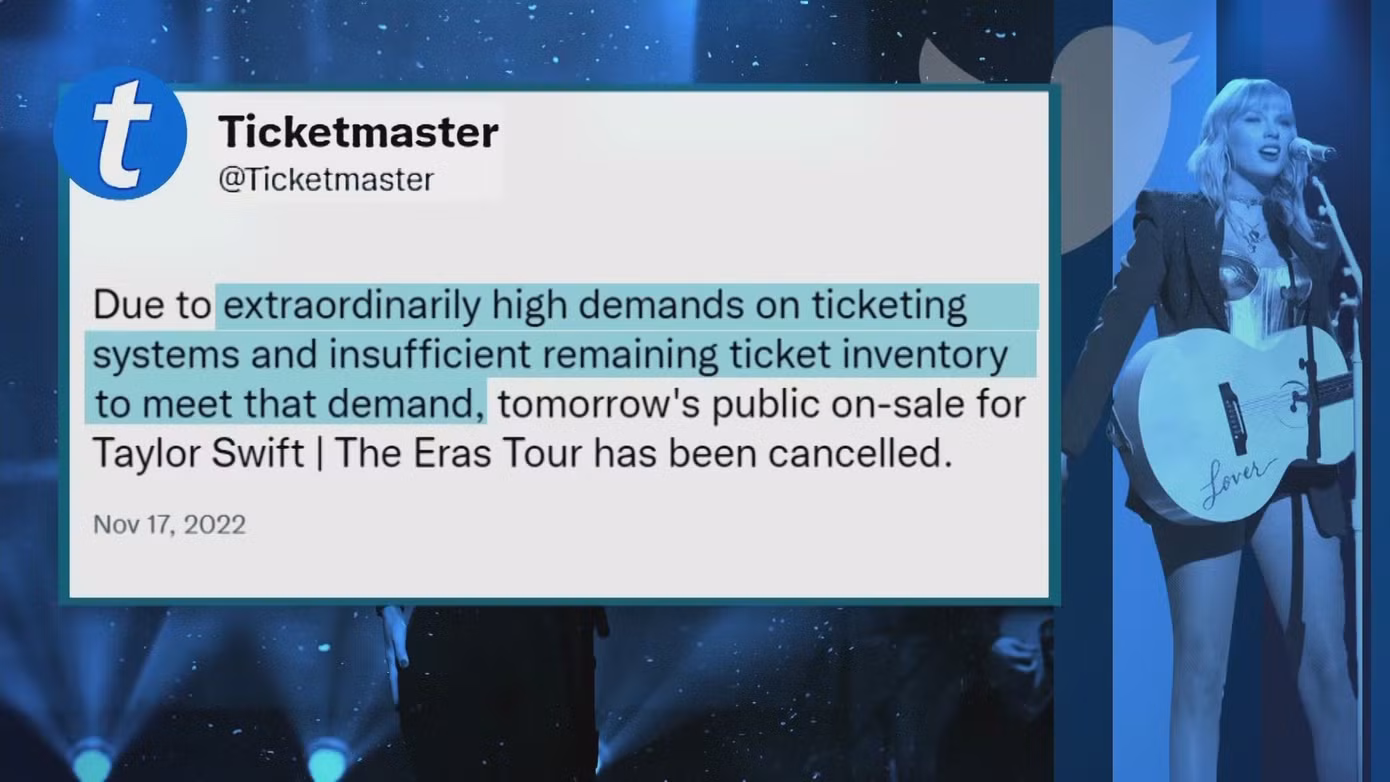 Trang bán vé Ticketmaster phải lùi ngày bán vé xem The Eras Tour vì tình trạng quá tải. Trang bán vé Ticketmaster phải lùi ngày bán vé xem The Eras Tour vì tình trạng quá tải.