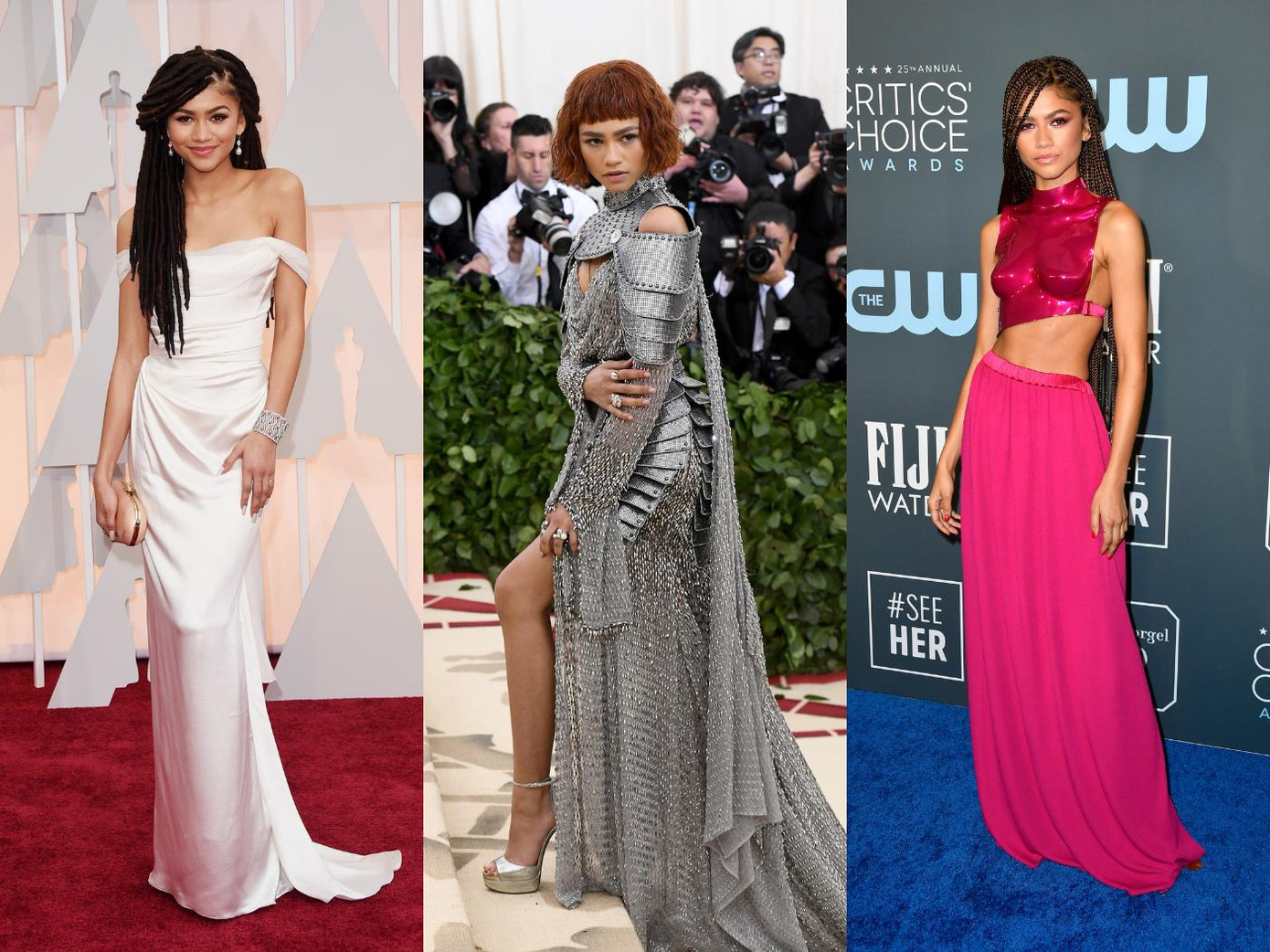 Zendaya liên tục thử nghiệm những kiểu tóc khác nhau trên thảm đỏ.