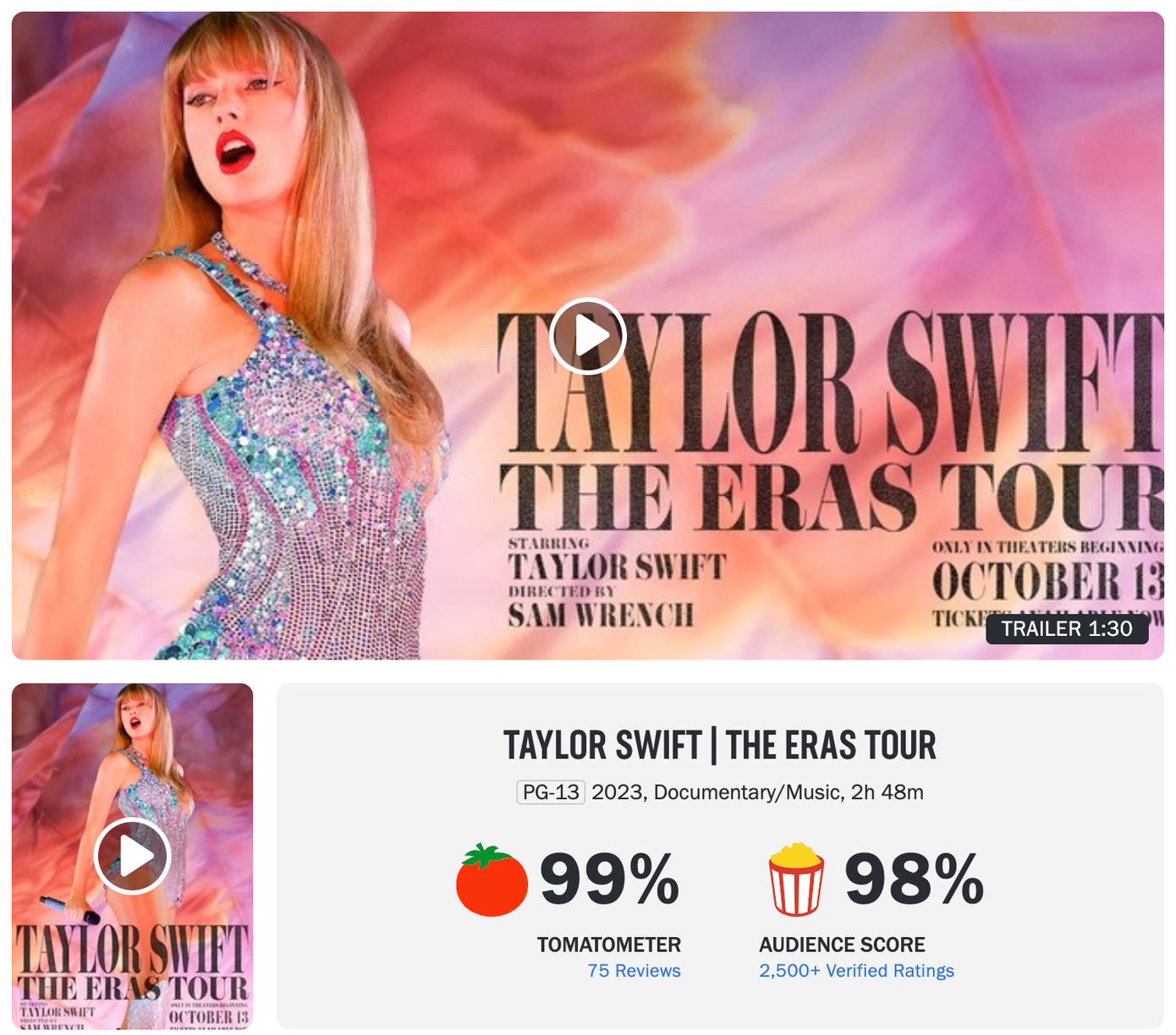 Phim Taylor Swift: The Eras Tour được đánh giá cao. Phim Taylor Swift: The Eras Tour được đánh giá cao.