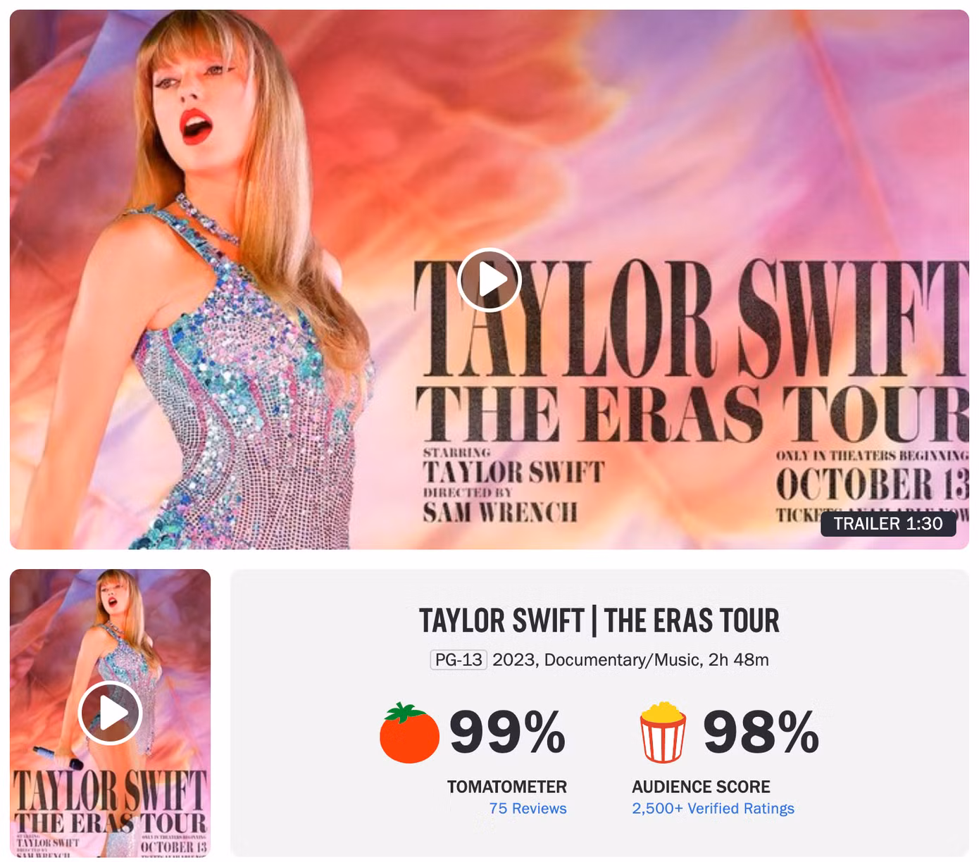 Phim Taylor Swift: The Eras Tour được đánh giá cao.