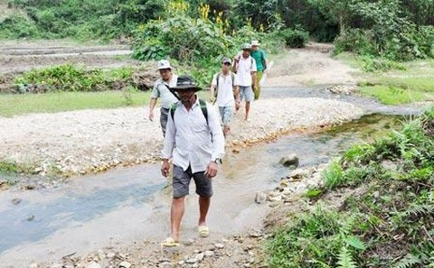 Nhóm anh Hoa lặn lội đường rừng tìm nấm lim xanh