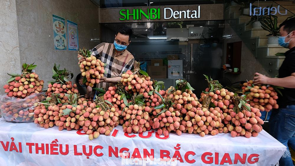 Được biết, bày bán tại đây đều là vải sạch được chứng nhận tại vườn. Sau khi thu hái, Trung tâm kiểm dịch tại Lục Ngạn đã phun khử khuẩn ngay trên xe.