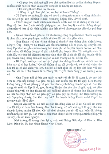 Vụ cô giáo quỳ gối: Hiệu trưởng viết gì trong bản tường trình? ảnh 1