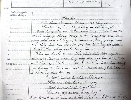 Bài dự thi Văn hay chữ tốt của Duy Tân. Ảnh: Dân Trí