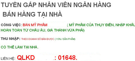 Nhiều nhân viên ngân hàng bán thêm mỹ phẩm để tăng thu nhập. Ảnh: Chụp từ màn hình một trang rao vặt. Nhiều nhân viên ngân hàng bán thêm mỹ phẩm để tăng thu nhập. Ảnh: Chụp từ màn hình một trang rao vặt