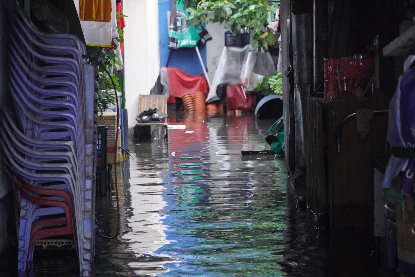 Nhà dân bị ngập ở huyện Nhà Bè