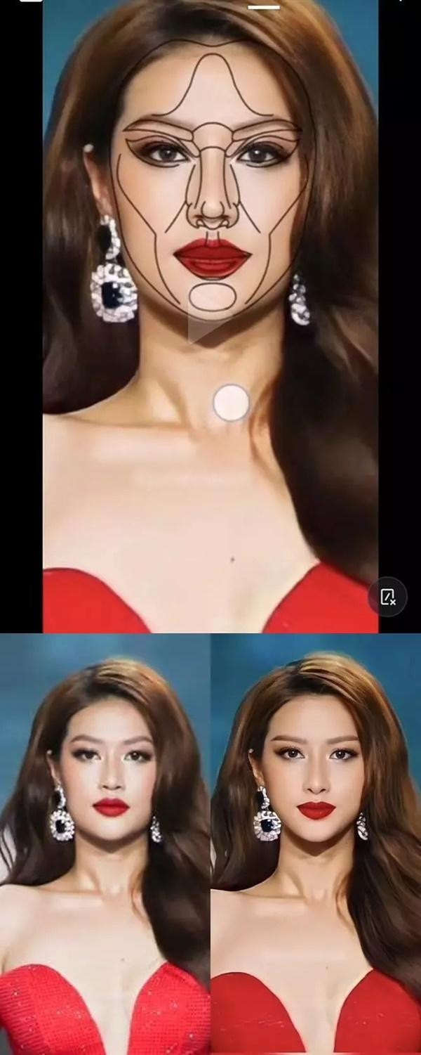 Gương mặt Thiên Ân ngoài đời (trái) và sau khi được chỉnh theo tỉ lệ vàng (phải) không có nhiều khác biệt.