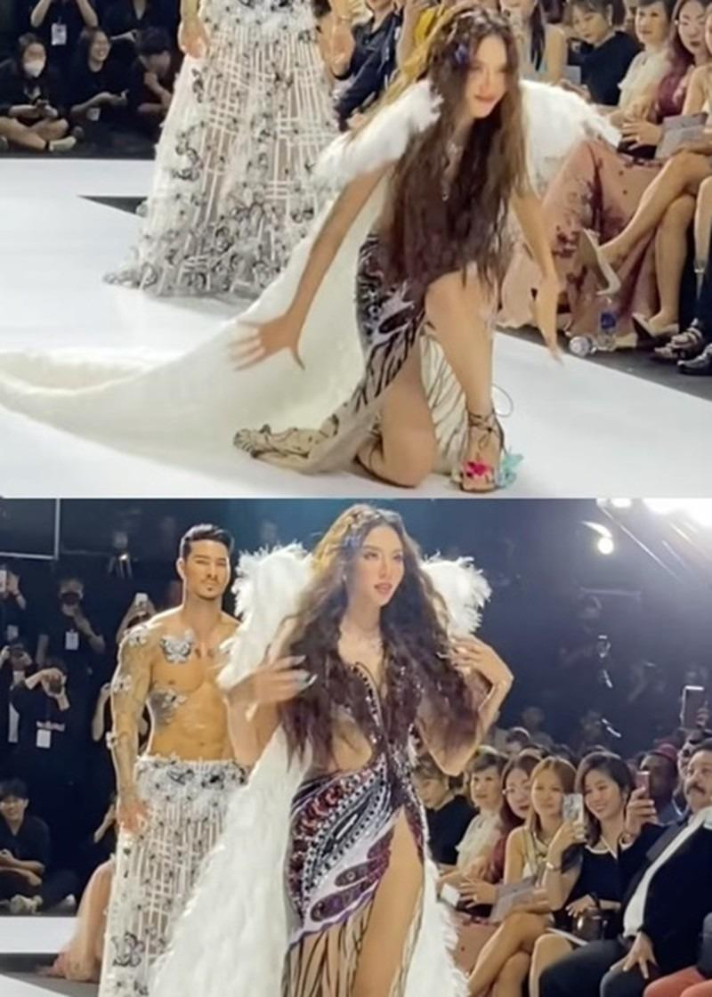 Thùy Tiên cũng từng bị vấp ngã khi diễn cuối show thời trang. Thùy Tiên cũng từng bị vấp ngã khi diễn cuối show thời trang.