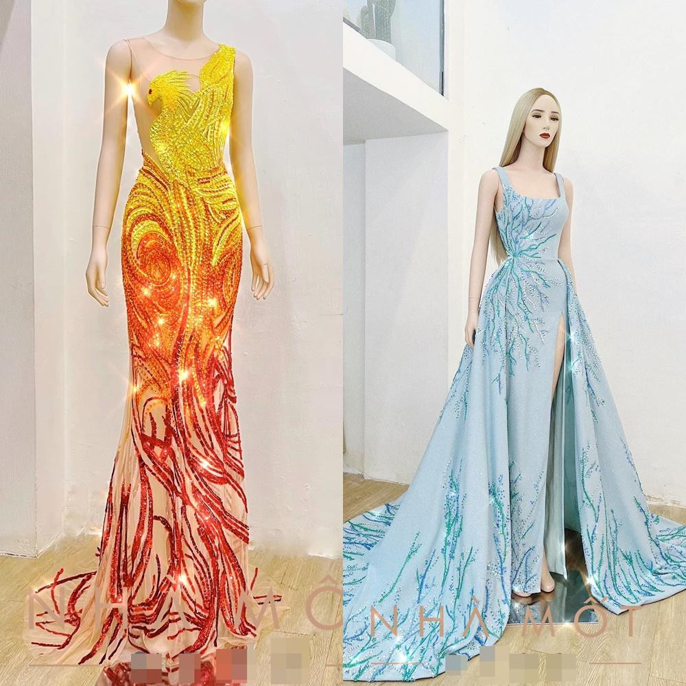 Hai thiết kế váy dạ hội mà Nam Em dự định mặc từ bản vẽ đến mẫu thật Hai thiết kế váy dạ hội mà Nam Em dự định mặc từ bản vẽ đến mẫu thật