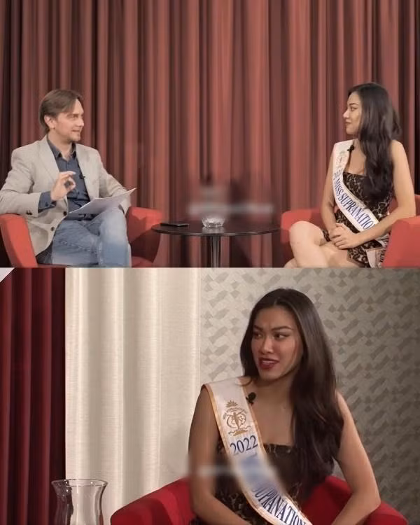 Kim Duyên dù rất tự tin trò chuyện với MC nhưng tiếng Anh vẫn còn nhiều lỗi phát âm.