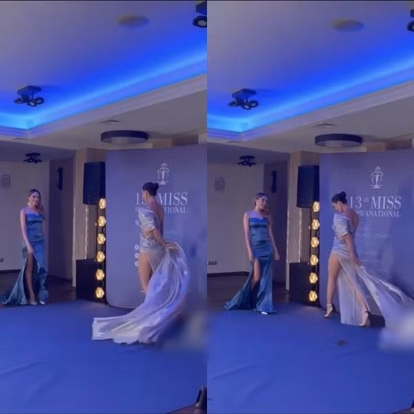 Nàng hậu khéo léo chỉnh tà váy để không cản đường đối thủ