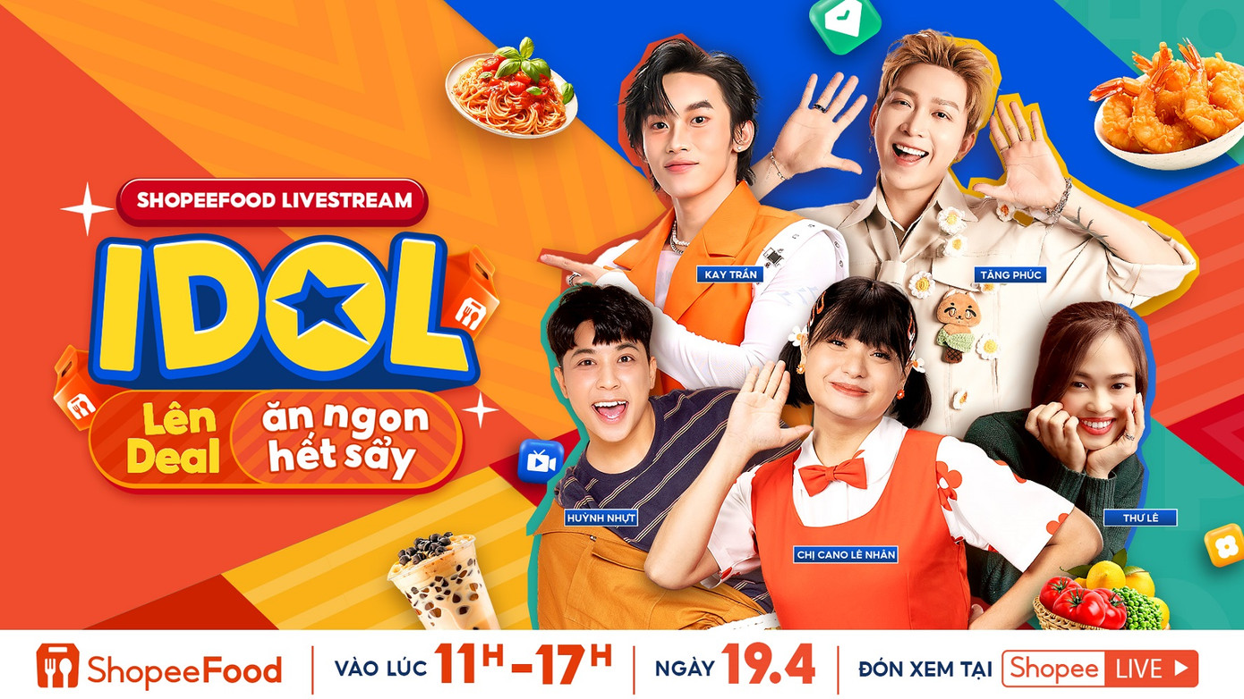 Livestream ShopeeFood 19.4 đồng thời mang đến không gian giải trí đặc sắc với dàn khách mời “hút views” như Kay Trần, Tăng Phúc, chị Cano, Huỳnh Nhựt và Thư Lê. Livestream ShopeeFood 19.4 đồng thời mang đến không gian giải trí đặc sắc với dàn khách mời “hút views” như Kay Trần, Tăng Phúc, chị Cano, Huỳnh Nhựt và Thư Lê.