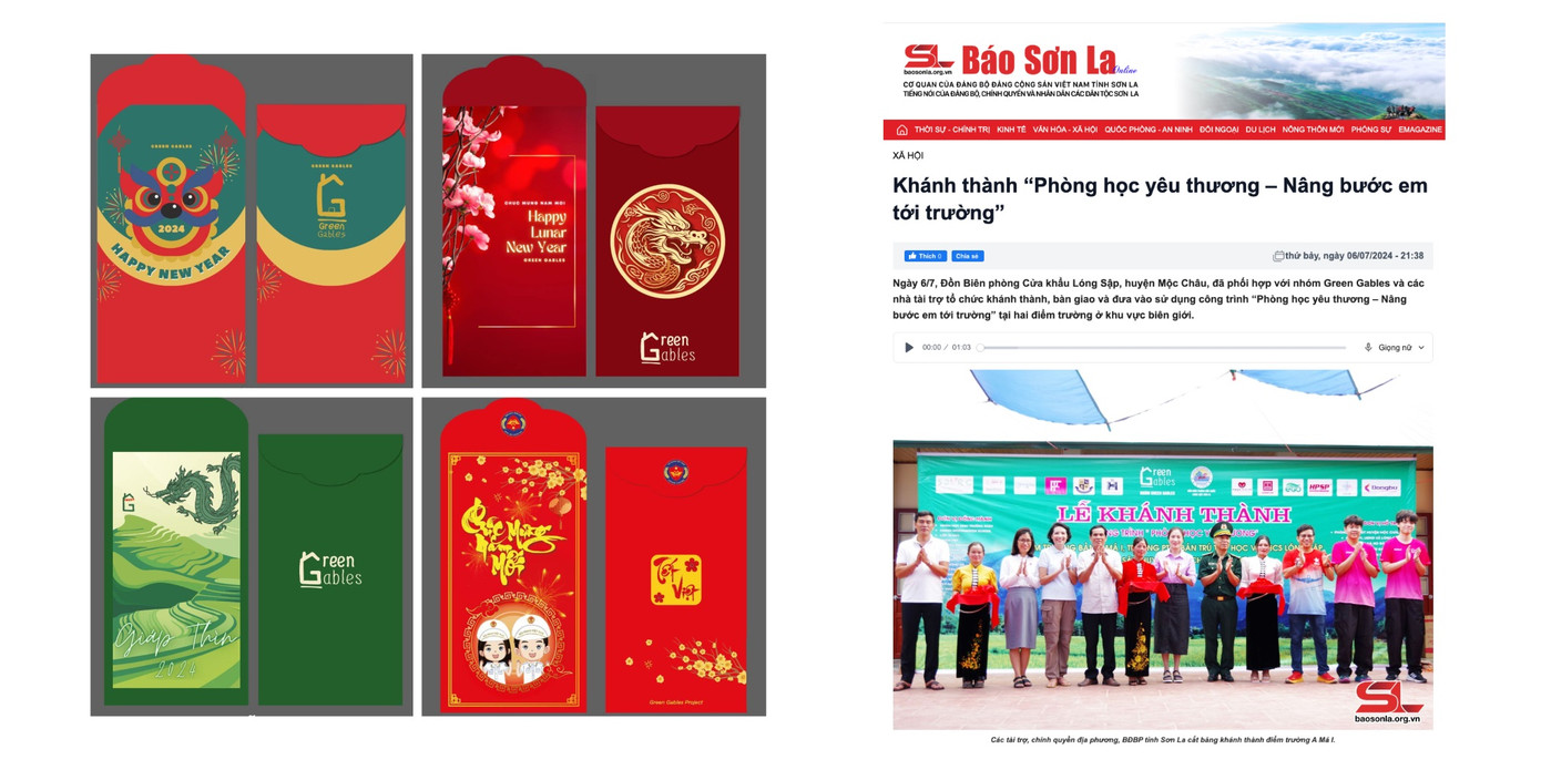Hình ảnh ấn phẩm bao lì xì do Đinh Thành An thiết kế và dự án Green Gables đăng trên Báo Sơn La.