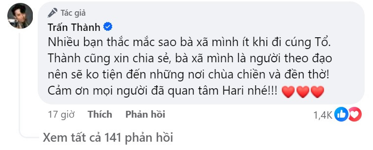 Trấn Thành nhanh chóng giải thích lý do. Trấn Thành nhanh chóng giải thích lý do.