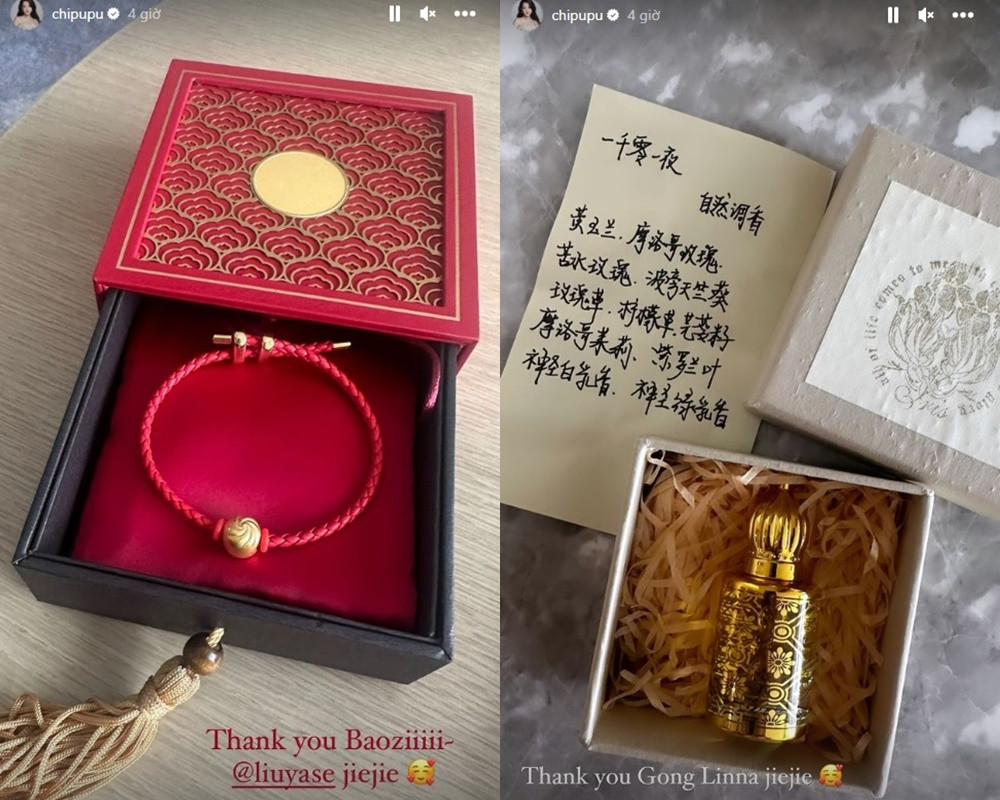 Chi Pu khoe quà của hai người chị thân thiết Chi Pu khoe quà của hai người chị thân thiết