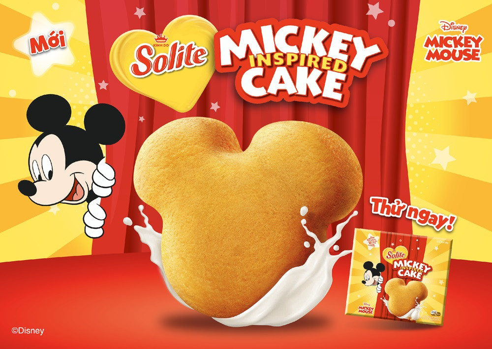 Bộ sưu tập bánh bông lan Solite phiên bản Mickey mới có hương vị Vanilla hấp dẫn, thơm ngon và là “lựa chọn mềm dịu” cho bé và gia đình.