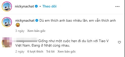 Netizen Thái Lan cũng đoán Nicky đi du lịch với Tiểu Vy.