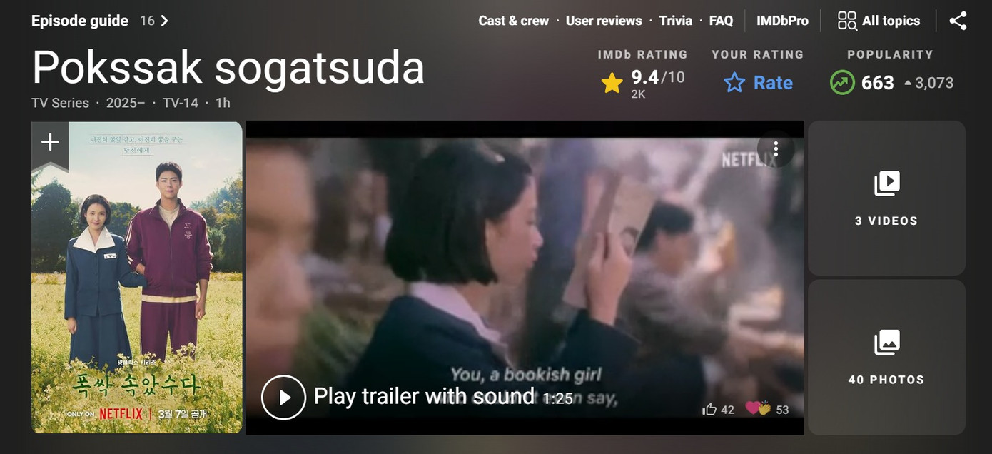 Đây đang là phim Hàn có điểm số cao nhất trên trang Imdb. Đây đang là phim Hàn có điểm số cao nhất trên trang Imdb.