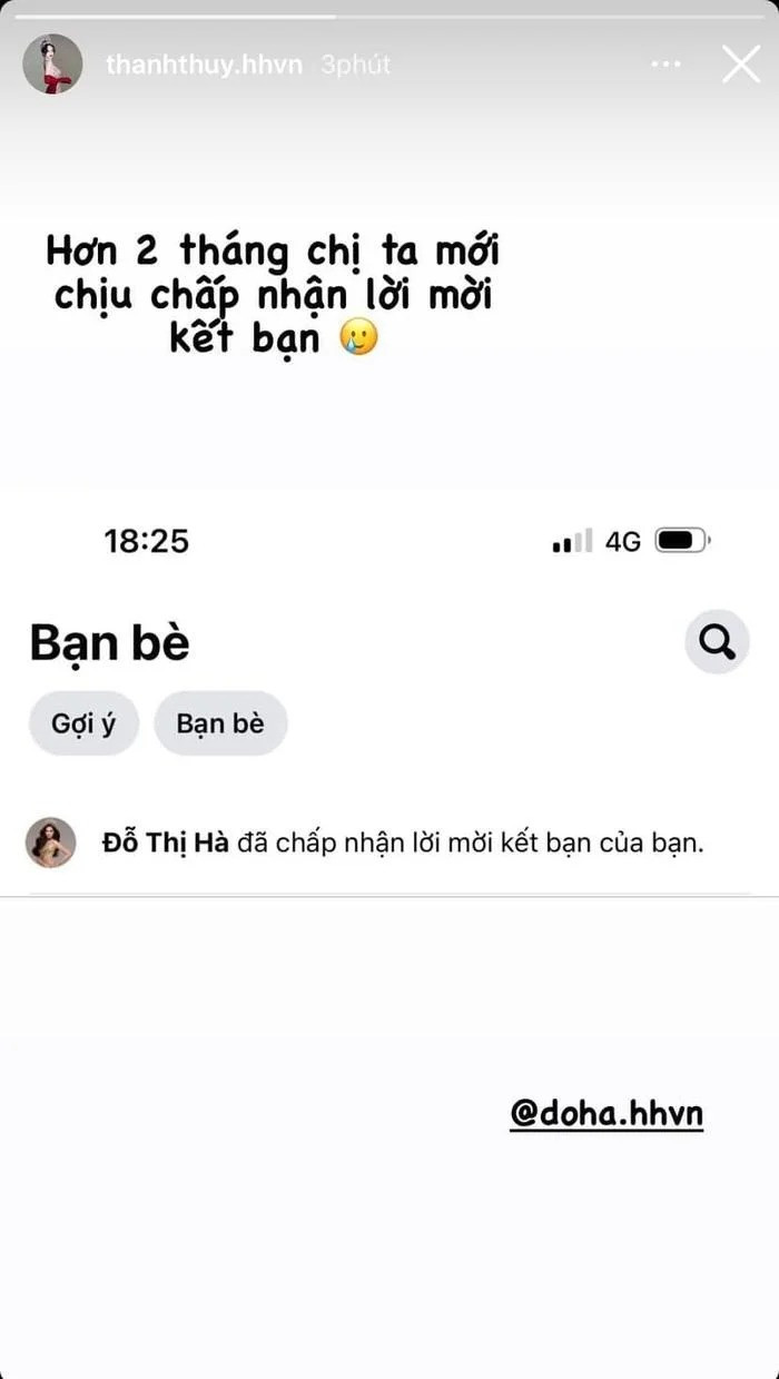 Thanh Thủy chờ 2 tháng mới được đàn chị nhận lời kết bạn.