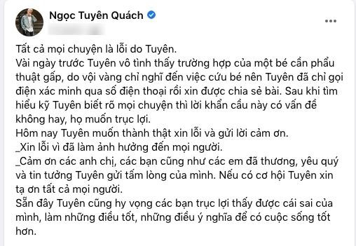Nam diễn viên gửi lời xin lỗi.