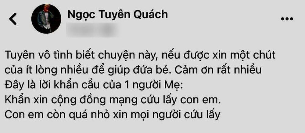 Bài đăng kêu gọi quyên góp của Quách Ngọc Tuyên.
