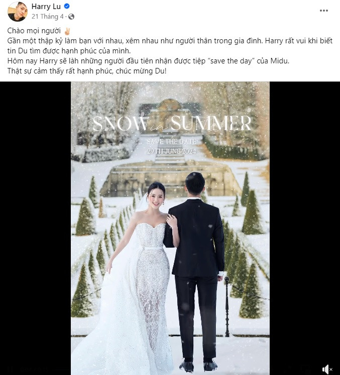 Harry Lu chúc mừng đám cưới của Midu từ rất sớm. Harry Lu chúc mừng đám cưới của Midu từ rất sớm.