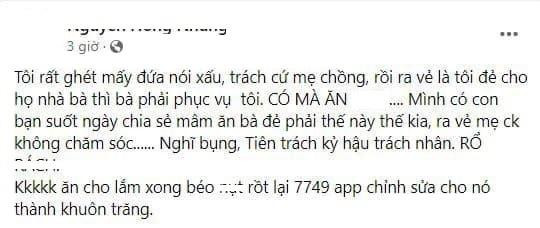 Status do tài khoản bà xã Xuân Bắc đăng tải.
