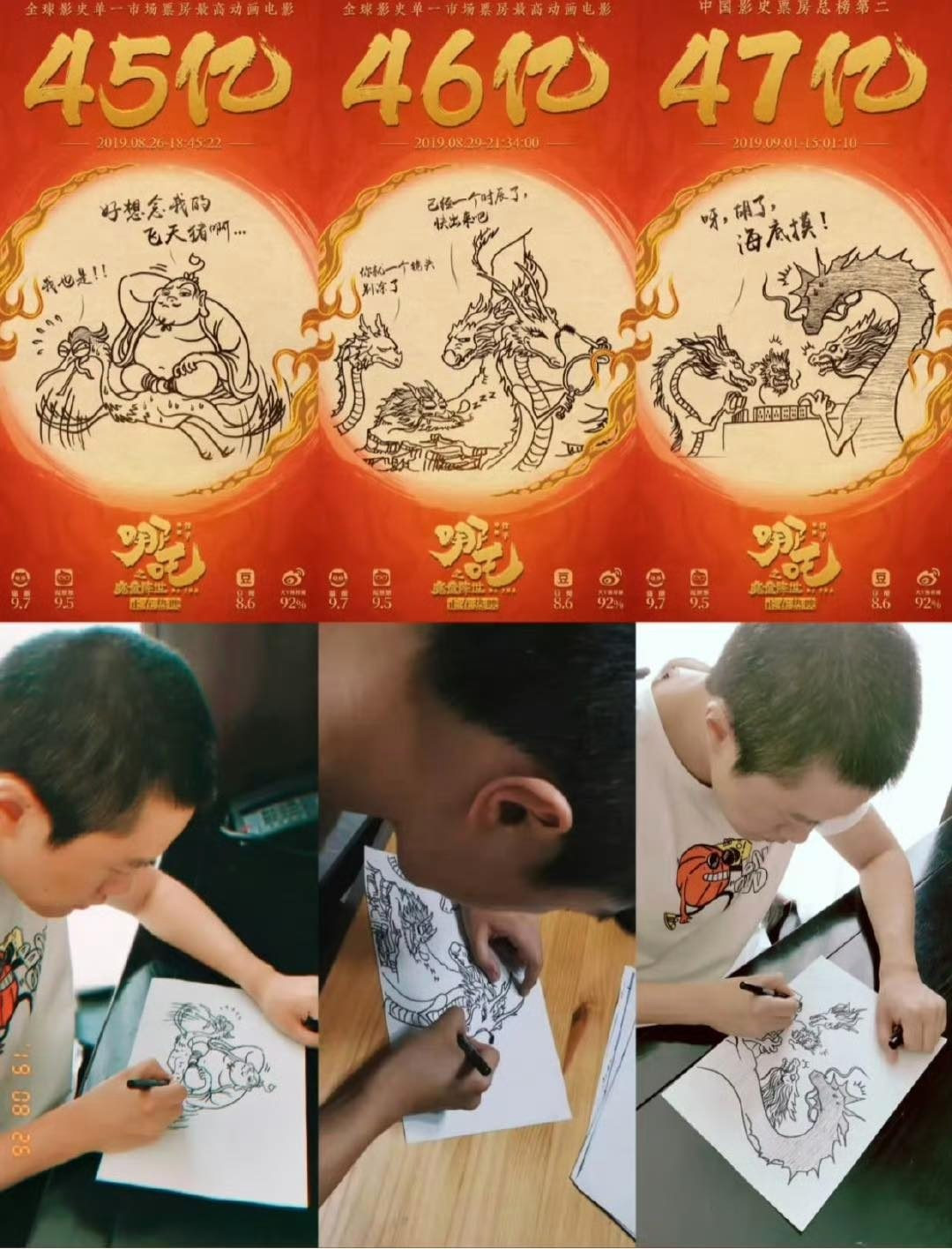 Đạo diễn Sủi Cảo ngày nào cũng vẽ poster chúc mừng thành tích mới của phim. Đạo diễn Sủi Cảo ngày nào cũng vẽ poster chúc mừng thành tích mới của phim.