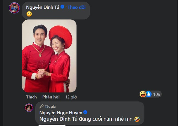 Hai người tương tác hài hước dưới tấm ảnh đính hôn của Ngọc Huyền.