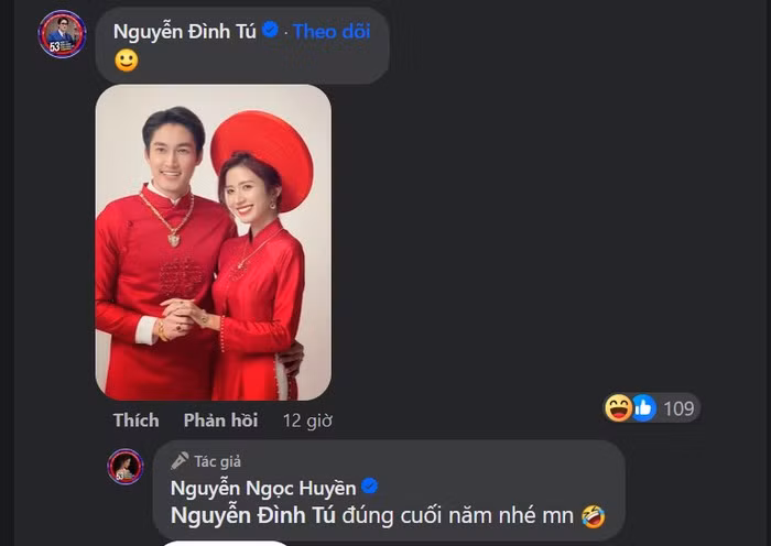 Hai người tương tác hài hước dưới tấm ảnh đính hôn của Ngọc Huyền.