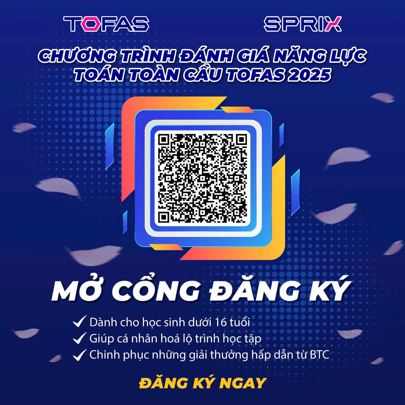 Mã QR đăng ký tham gia chương trình đánh giá năng lực Toán toàn cầu TOFAS 2025. Mã QR đăng ký tham gia chương trình đánh giá năng lực Toán toàn cầu TOFAS 2025.