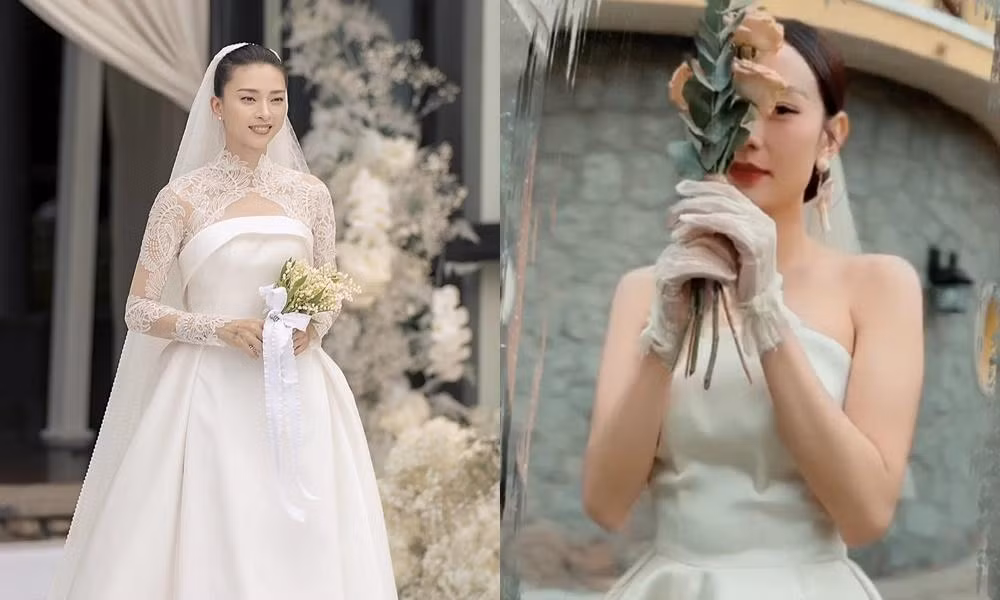 Cả hai người đều chọn váy cưới thanh lịch, cổ điển