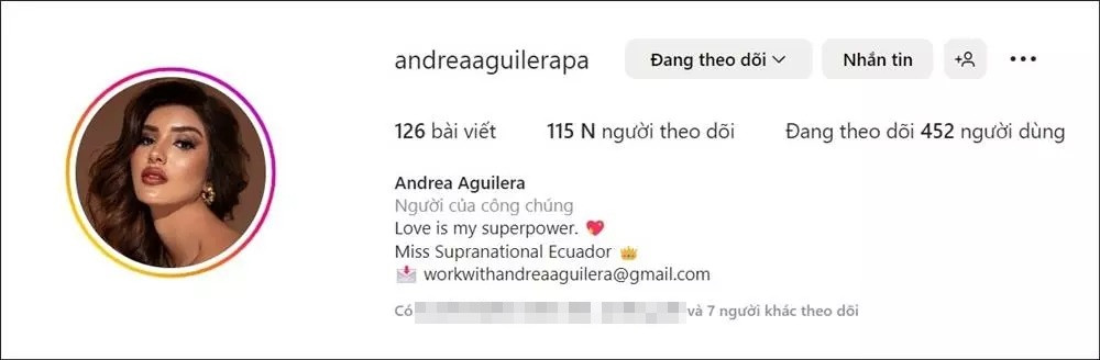 Cô đã bỏ thông tin Á hậu 1 Miss Grand International, cập nhật thông tin mới là Miss Supranational Ecuador.