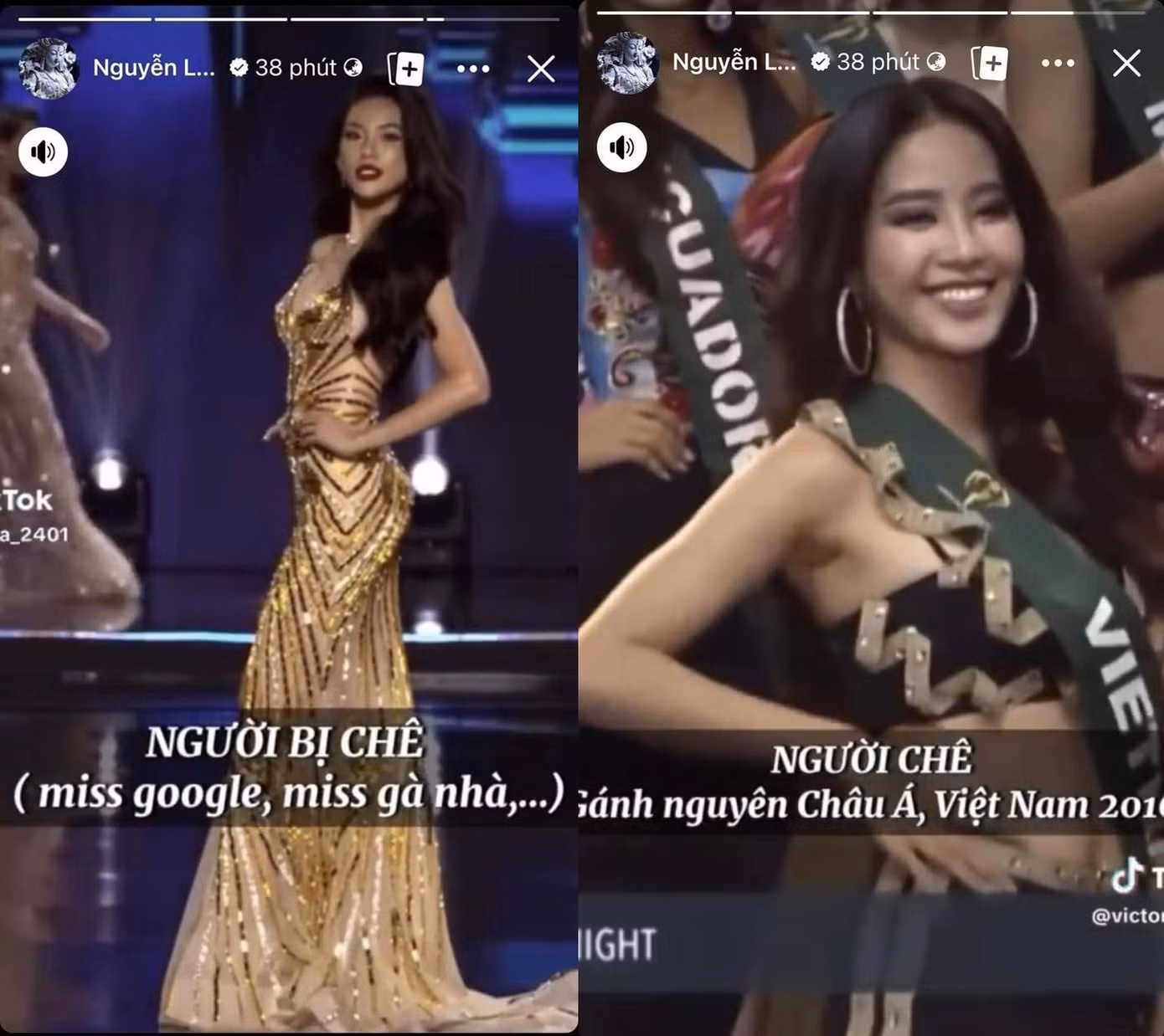 Cô còn đăng tải clip so sánh mình và tân Hoa hậu khiến ai cũng ngỡ ngàng.
