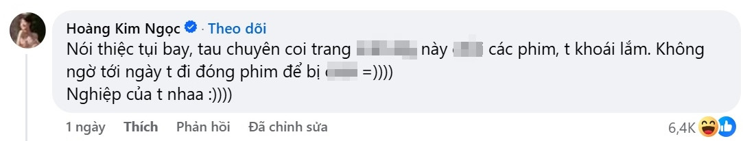 Hoàng Kim Ngọc đối đáp nhẹ nhàng dưới bài đăng chê phim. Hoàng Kim Ngọc đối đáp nhẹ nhàng dưới bài đăng chê phim.