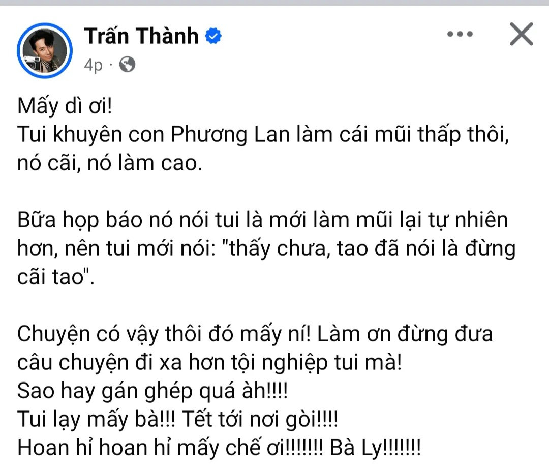 Trấn Thành phải giải thích ngọn ngành để dân tình bớt "đưa chuyện đi hơi xa".