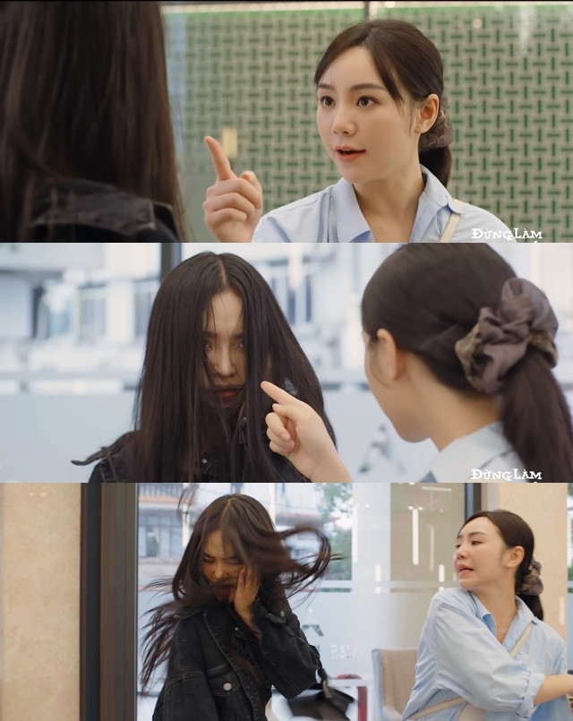 Quỳnh Kool từng tát Cù Thị Trà trong một phim khác.