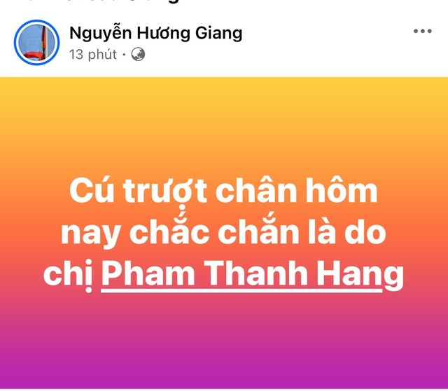 Hương Giang hài hước đổ lỗi cho đàn chị Thanh Hằng. Hương Giang hài hước đổ lỗi cho đàn chị Thanh Hằng.
