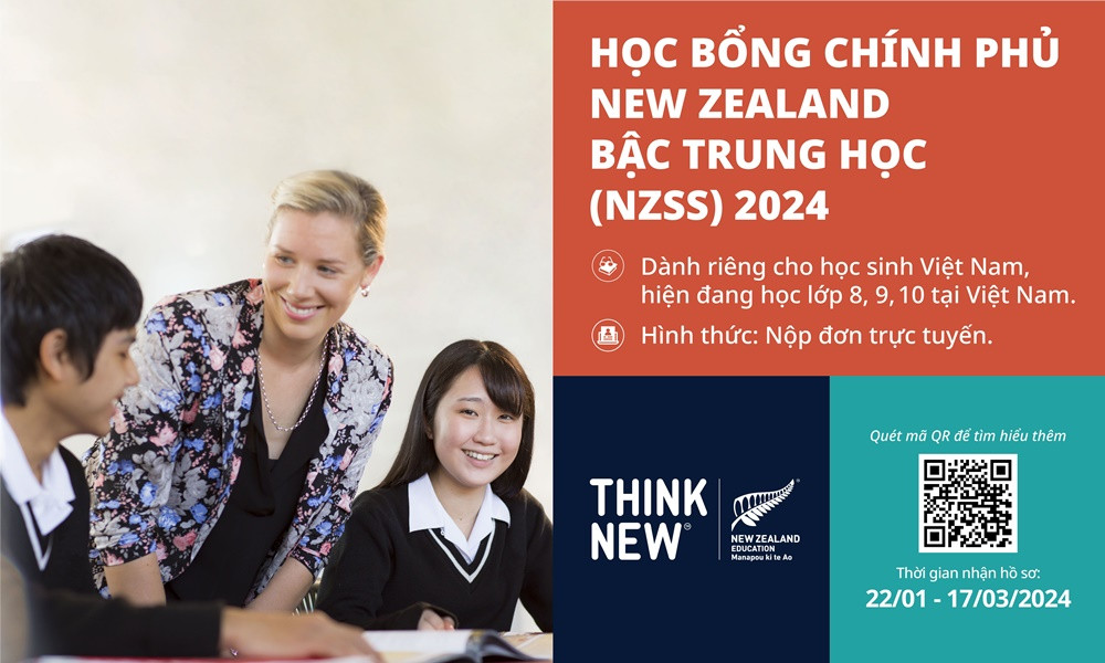 NZSS 2024 mang đến cơ hội tiếp cận học bổng vào một trong 18 trường trung học New Zealand và chỉ dành riêng cho học sinh Việt Nam NZSS 2024 mang đến cơ hội tiếp cận học bổng vào một trong 18 trường trung học New Zealand và chỉ dành riêng cho học sinh Việt Nam