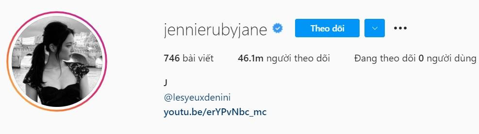 Tài khoản của Jennie đã có hơn 46 triệu người theo dõi Tài khoản của Jennie đã có hơn 46 triệu người theo dõi