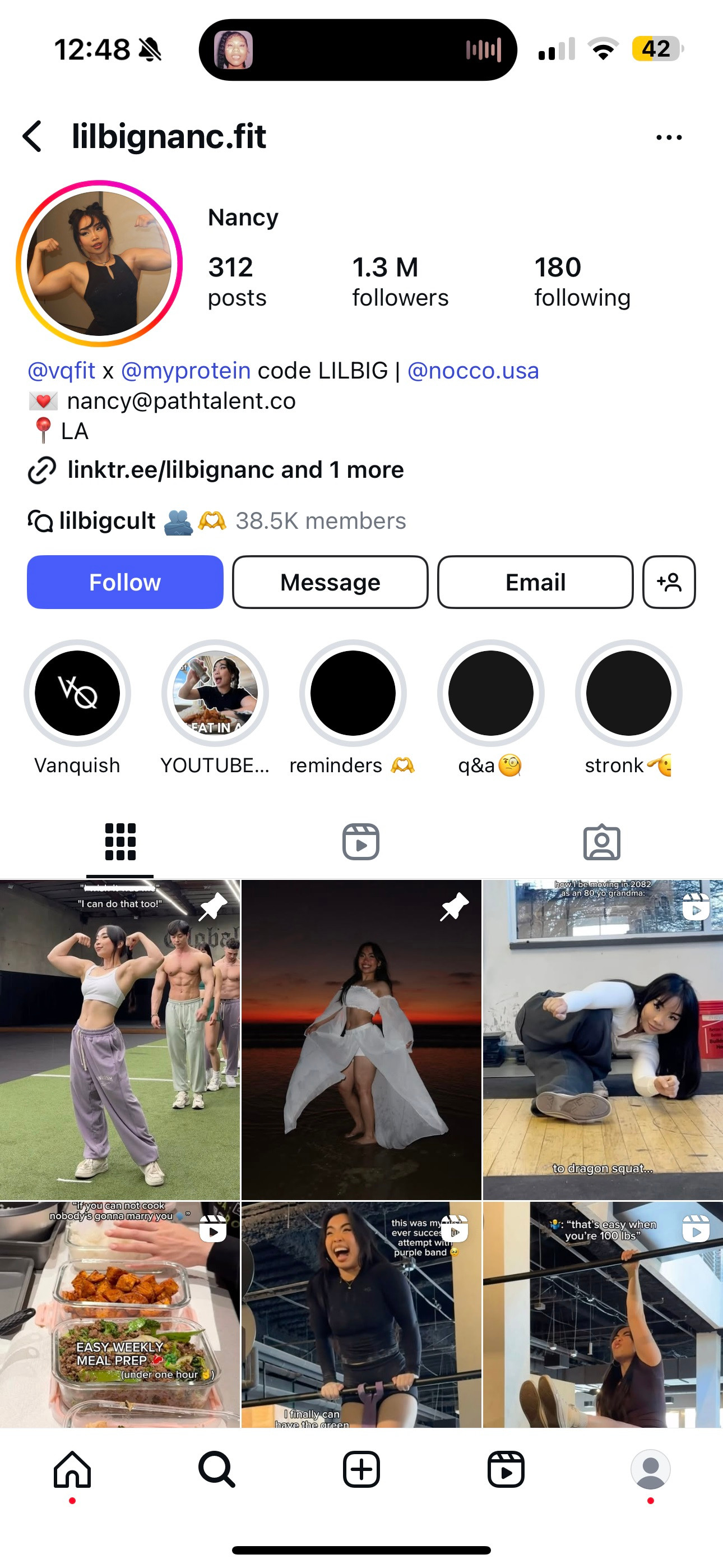 Hoàng Ngân với tài khoản mạng xã hội hơn 1 triệu lượt theo dõi (IG: @lilbignanc.fit). Hoàng Ngân với tài khoản mạng xã hội hơn 1 triệu lượt theo dõi (IG: @lilbignanc.fit).