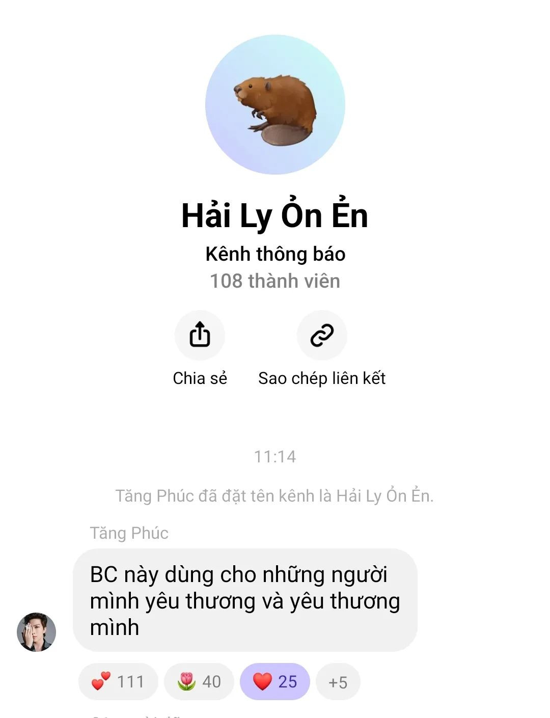 Tăng Phúc đã xóa các bài đăng cũ và lập kênh thông báo mới.