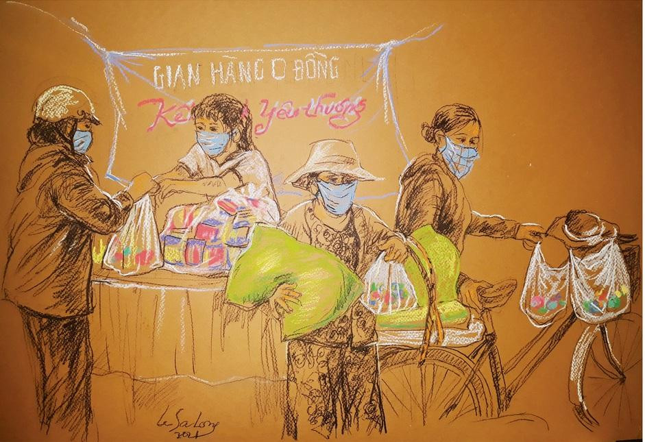 Sài Gòn không thiếu tình yêu thương - Tranh: Họa sĩ Lê Sa Long