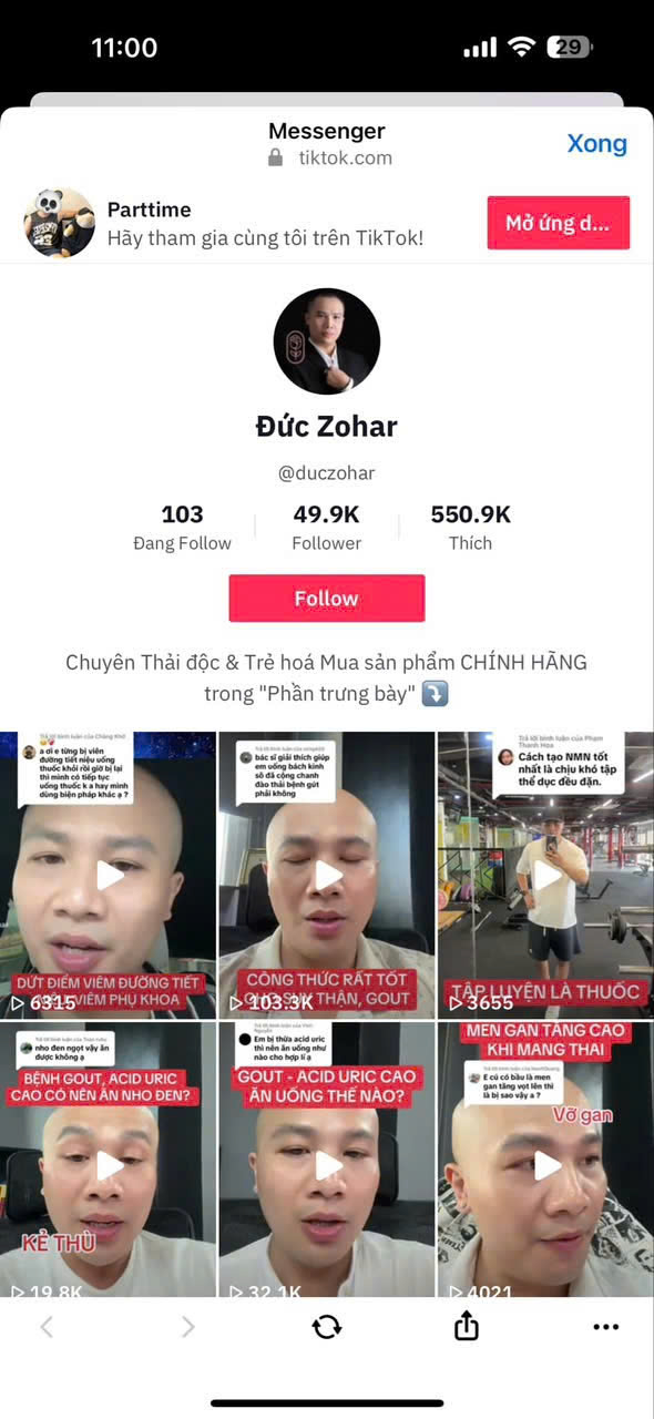 Kênh TikTok của Đức Zohar được mọi người ủng hộ nhiệt tình.