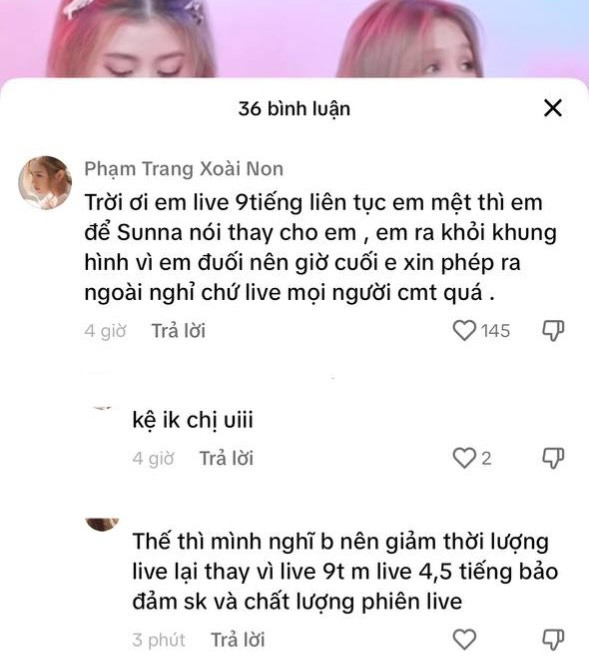 Xoài Non giải thích rằng cô ghi hình 9 tiếng liền nên quá mệt. Xoài Non giải thích rằng cô ghi hình 9 tiếng liền nên quá mệt.